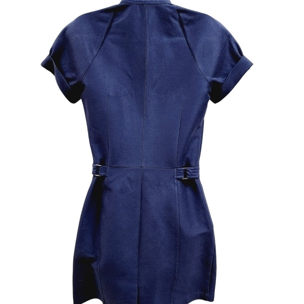 Halston Heritage Navy Blue Utility Zip Front Mini Dress Short Sleeve Size 4 - Picture 7 of 10